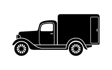 silhouette of a classic vintage delivery box truck side view.