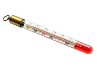 Glass thermometer with red liquid isolated on transparent background for temperature measurement and health checks
