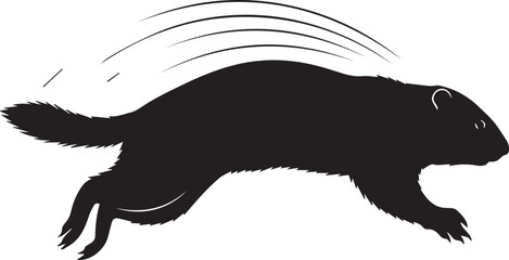 Silhouette of a running groundhog with motion lines