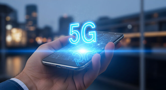 Smartphone Displaying Glowing 5g Symbol in Hand