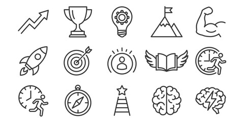 success achievement and motivation icon set line style