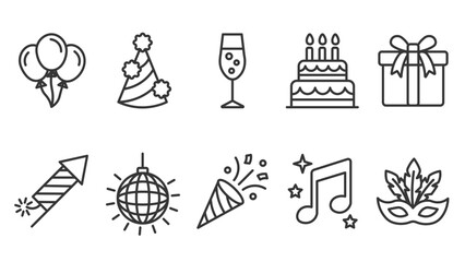 party celebration icon set line style