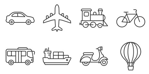 transportation vehicle icon set travel shipping delivery outline symbols