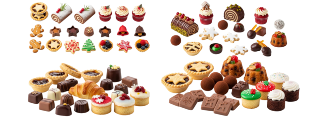 Festive Holiday Pastries Collection – Cookies, Cakes & Tarts Top View on transparent Background