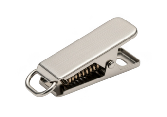 Metal suspender clip with loop isolated on transparent background for garment and accessory attachment