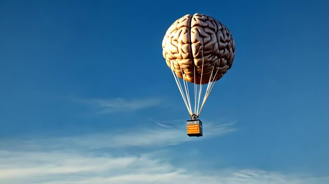 Brain-Shaped Hot Air Balloon in Clear Sky