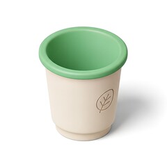 Eco-Friendly Beige and Green Cup with Leaf Logo.