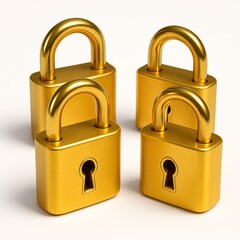 Naklejka premium Four golden padlocks of two different sizes rest on a white background