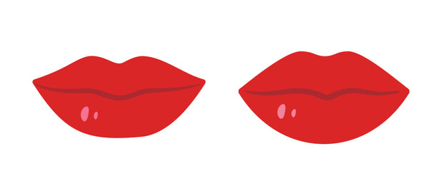 Closed red lips flat vector illustration set.
Plump red lips. 
Woman's lips clipart.
Sexy red female lips.
valentine's day element.
White background.