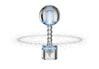 Futuristic trophy with blue light and particles isolated on transparent background concept innovation award