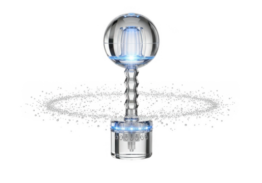 Futuristic trophy with blue light and particles isolated on transparent background concept innovation award