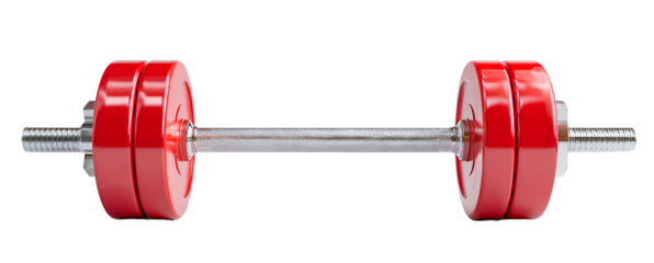 3d render of a red barbell on a white background