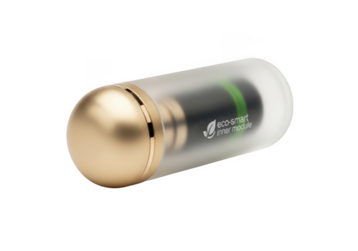 Modern gold and translucent container with eco smart inner module isolated on transparent background for technology and science