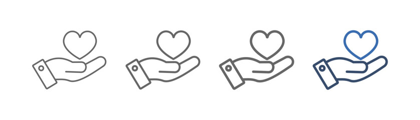 
outline icon set philanthropy with hand and heart design