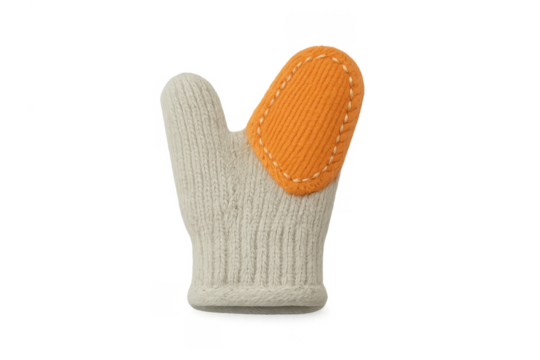 Warm knitted wool mitten with orange patch