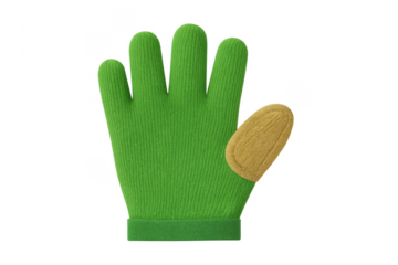 Green gardening glove showing open hand gesture