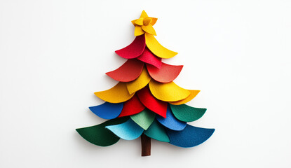 A minimalistic Christmas tree made of felt on a white background