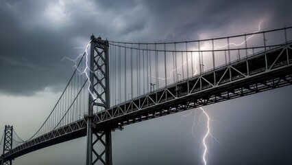Obraz premium Massive Steel Bridge Under Moody Storm Sky