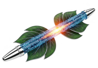 Eco friendly technology concept pen with circuit board inside isolated on transparent background for innovation and research
