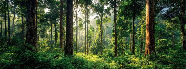 Obraz premium Lush forest floor bathed in sunlight