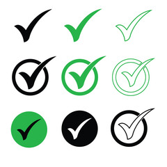 Check Mark Icon Set &ndash; Black, Green, Solid and Outline Tick Symbols Collection