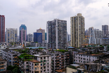 Naklejka premium The view of the cityscape of Yuexiu district of Guangzhou city, China. Old town, the residential area in Guangzhou. China Cityscape and travel scene.