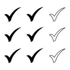 Colored Check Marks in Circle &ndash; Black, Green, and Red Round Tick Icon Set