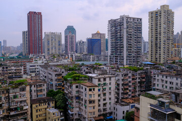 Naklejka premium The view of the cityscape of Yuexiu district of Guangzhou city, China. Old town, the residential area in Guangzhou. China Cityscape and travel scene.