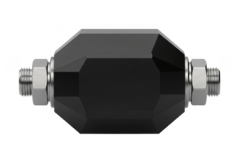 Octagonal black connector with threaded ends isolated on transparent background for plumbing and industrial applications