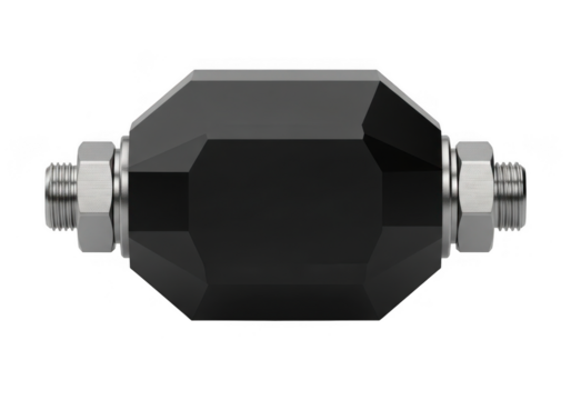 Octagonal black connector with threaded ends isolated on transparent background for plumbing and industrial applications