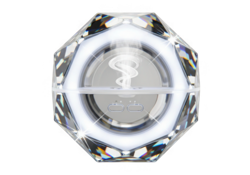 Crystal faceted essential oil diffuser with mist isolated on transparent background for aromatherapy and home decor