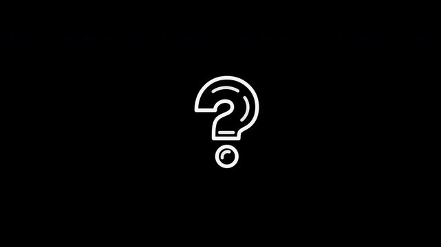 White outlined question mark on a black background. Suitable for educational designs, presentations, faq sections, and graphic design projects.