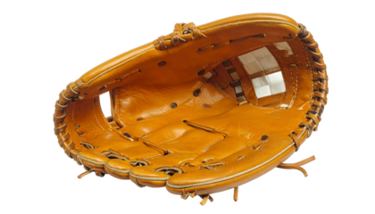 Tan leather baseball glove, pocket open, facing upward