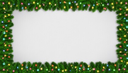 Christmas background with xmas tree frame  and sparkle bokeh lights on white canvas background with middle copy space