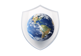Planet Earth encased in transparent protective shield illustration, isolated on a transparent background