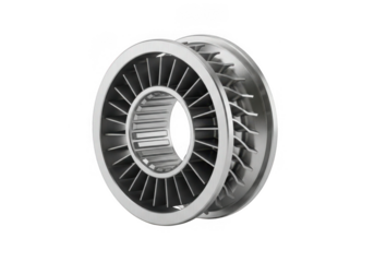 Metal turbine fan wheel isolated on transparent background for aerospace and automotive applications