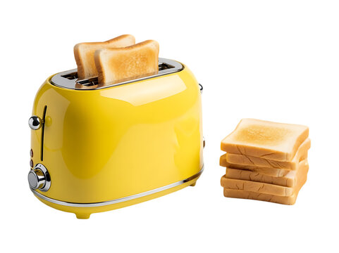 Bright yellow toaster with perfectly toasted bread slices - Powered by Adobe