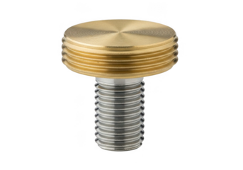 Brass knob screw isolated on transparent background for machine parts and engineering
