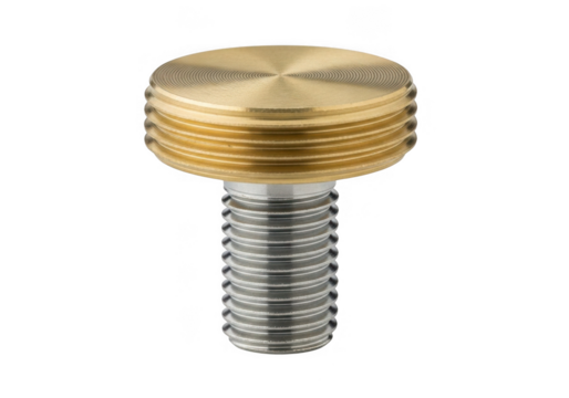 Brass knob screw isolated on transparent background for machine parts and engineering
