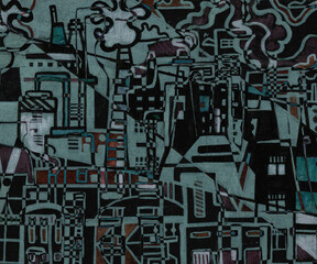 Abstract town pattern in graffiti style. Color illustration for your design