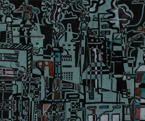 Abstract town pattern in graffiti style. Color illustration for your design