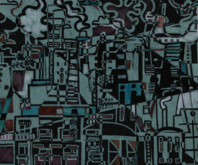 Abstract town pattern in graffiti style. Color illustration for your design