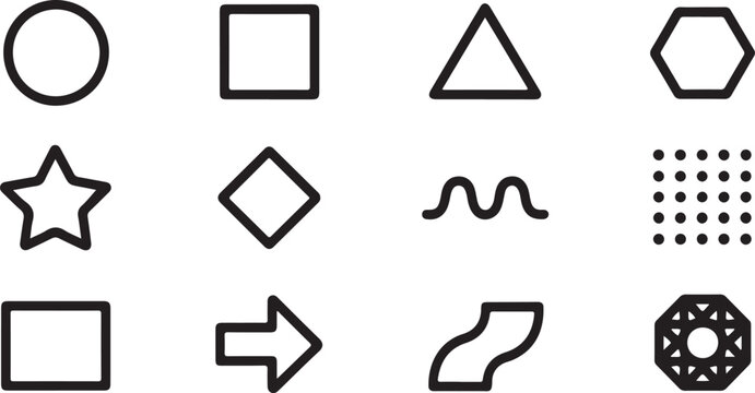 Collection of geometric shape icons in black and white vector graphic resources