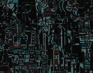 Abstract town pattern in graffiti style. Color illustration for your design