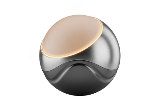 Sleek futuristic sphere with warm light isolated on transparent background for product design and technology