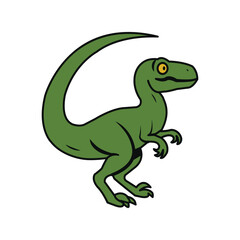 Naklejka premium Cartoon Velociraptor Dinosaur – Green Prehistoric Creature with Bold Outline and Stylized Pose