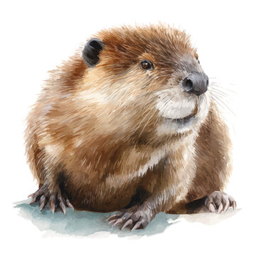 watercolor vector of Beaver, isolated on a white background.