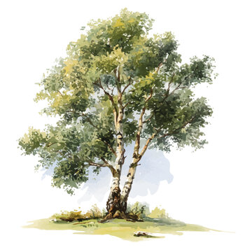 watercolor vector of Alder Tree, isolated on a white background.