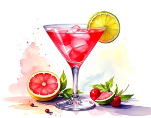 Refreshing Red Cocktail with Lime and Ice.