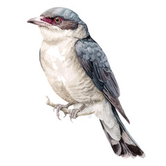 Cuckooshrike, watercolor illustration vector, isolated on a white background.